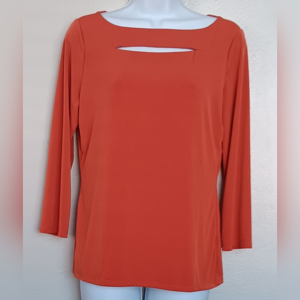 Premise Women's Cutout Stretch Knit  3/4 Sleeve Top Burnt Orange Color Sz M